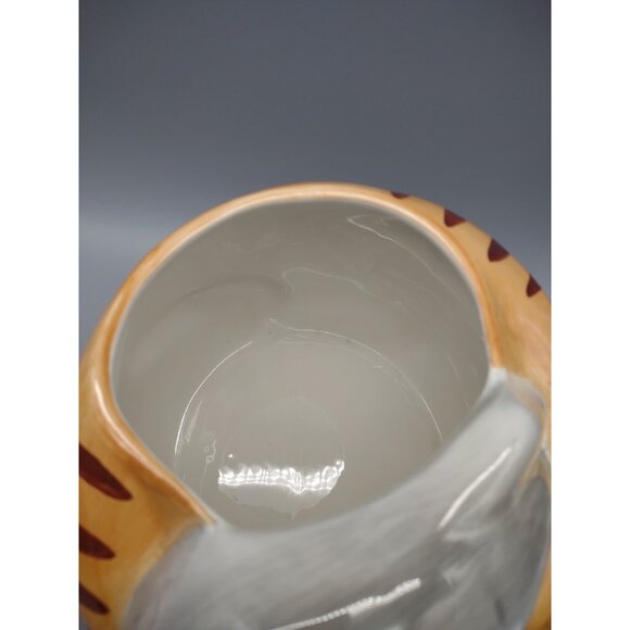 10" Orange Tabby Smiling Cat Holding Fish Ceramic Cookie Jar & Box, CKAO China - Picture 8 of 17